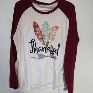 Women's Burgundy and White Graphic Long Sleeve Top